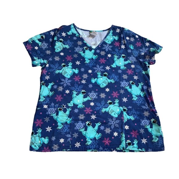 Sesame Street Cookie Monster Scrub Top Lg - Picture 1 of 7
